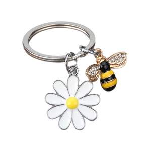 Bienen- und Gänseblümchen-Schlüsselanhänger mit Kristallen und Blumenanhänger