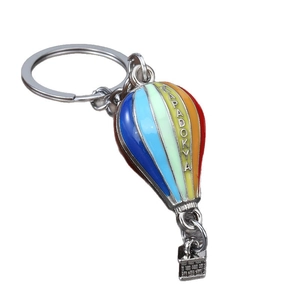 Rainbow enamel hot air balloon keychain with Kapadokya text on polished silver metal ring