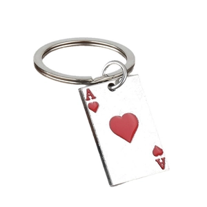 Creative Ace of Hearts poker metal keychain with silver finish and red enamel detailing