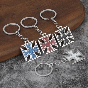 Retro Iron Cross Pendant Keychain Durable Zinc Alloy Enamel Glitter Hip Hop Punk Style Key Ring Fashion Jewelry Accessory