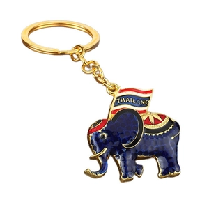 Colorful Thailand elephant keychain with enamel finish and flag on white background