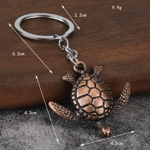 Antique bronze turtle keychain with detailed shell pattern and measurement indicators
