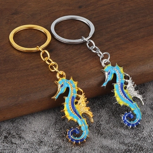 Creative seahorse keychains with colorful enamel finish in gold and silver plating