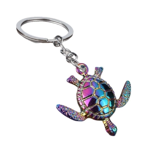 Polished sea turtle keychain with colorful iridescent plating on high-quality alloy metal