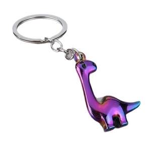 Porte-clés dinosaure en métal irisé coloré avec design de dessin animé 3D à long cou