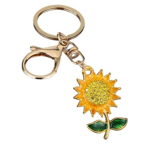 Premium sunflower keychain with sparkling rhinestones and golden metal lobster clasp