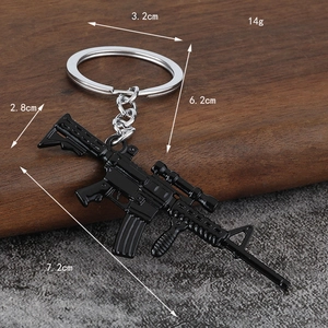 Miniature black metal rifle keychain PUBG game model with detailed scope and zinc alloy finish