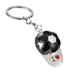 Zinc alloy soccer ball and baseball cap keychain with I love sports enamel printing