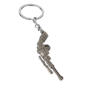 Retro silver alloy revolver pistol keychain with detailed 24 revolver engraving