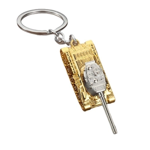 Creative two-tone metal tank model keychain with gold body and silver turret