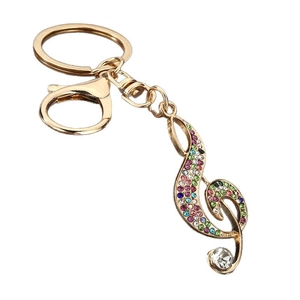 Luxury musical note keychain with colorful rhinestones and gold treble clef pendant