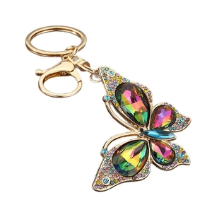 Zinc alloy crystal butterfly keychain with colorful rhinestones and AB color crystals