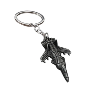 Creative silver alloy fighter jet keychain with detailed military aircraft pendant design