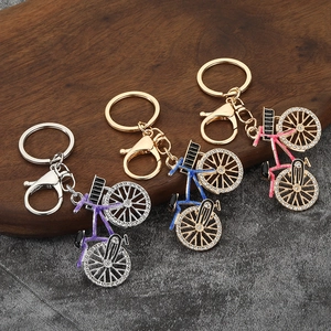 Bicycle Keychain Zinc Alloy Rhinestone Enamel Bike Charm Pendant Key Ring Sports Theme Sparkling Bag Decor Gift For Women