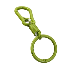 Grass green zinc alloy spring carabiner keychain with round ring in minimalist design
