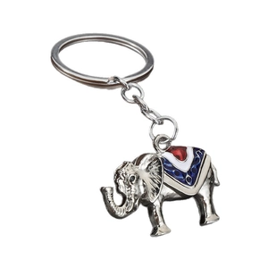 Southeast Asian style elephant keychain with silver plating and colorful enamel detail