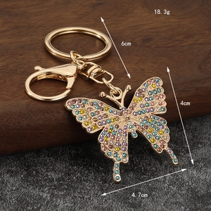 Colorful rhinestone butterfly keychain with gold alloy finish for women handbags