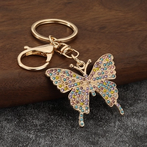 Colorful crystal butterfly keychain with gold plating and secure lobster clasp for bags