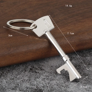 Creative key-shaped beer bottle opener in silver finish with precise dimensions