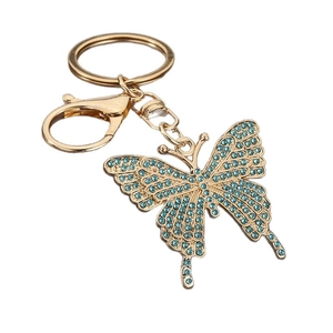 Exquisite gold butterfly keychain with sparkling blue rhinestones and lobster clasp
