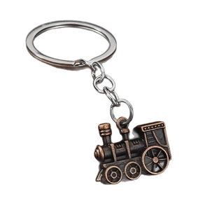 Vintage bronze steam locomotive keychain with industrial mechanical train design
