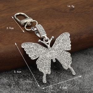 Sparkling crystal butterfly keychain in silver metal with lobster clasp for handbags