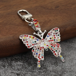 Colorful crystal butterfly keychain with vibrant rhinestones and silver lobster clasp