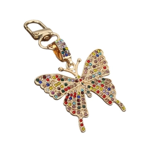 Colorful rhinestone butterfly keychain with gold plating and large lobster clasp fastener