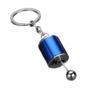 Creative blue manual gear shifter keychain with 6-speed metal shift knob pendant