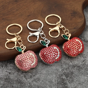 Apple Shape Keychain Rhinestone Fruit Bag Charm Sparkling Zinc Alloy Key Ring Jewelry Gift For Women