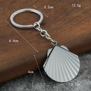 Silver metal shell keychain with shell pendant and flat ring, 10.4cm length for beach style
