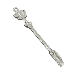Silver crown metal mini spoon for spices and powders on a clean white background