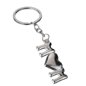 Portachiavi MOM in metallo argento lucido con ciondolo a cuore, regalo festa della mamma