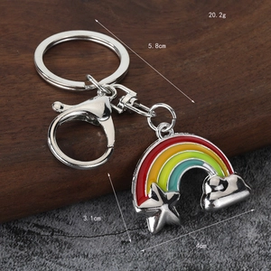 Rainbow nebula keychain with lobster clasp, star and cloud charms, 5.8cm total length