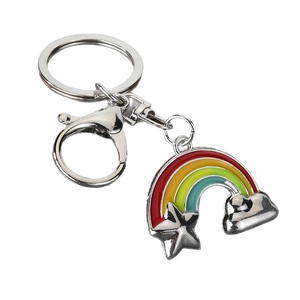 Rainbow metal keychain with colorful enamel pendant, star, cloud, and silver lobster clasp