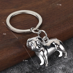 Polished silver bulldog keychain with 3cm ring and 2.6cm high metal dog pendant