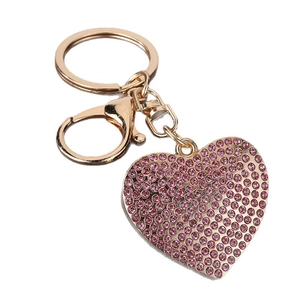 Sparkling pink rhinestone heart keychain with gold-plated lobster clasp for bags and keys