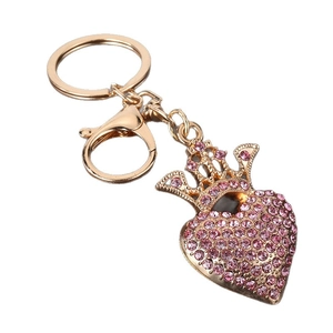 Portachiavi chic a corona di cuore con strass rosa e placcatura in oro per borse