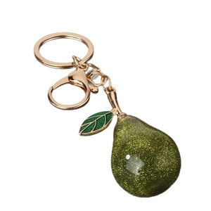 Cute green glitter pear resin keychain with gold lobster clasp for bags and car keys