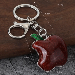 Sparkly red apple keychain with silver ring and lobster clasp for boys and girls gifts