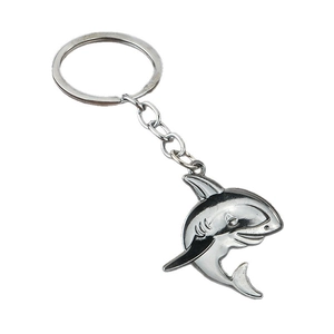Silver metal keychain with a cartoon shark pendant for aquarium gifts and souvenirs