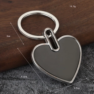 Sublimation metal heart bottle opener keychain with dimensions and 14.9g weight display