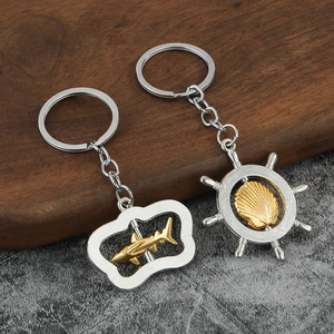 Ocean Sea Series Keychain Zinc Alloy Rotatable Shark Seahorse Turtle Bottle Opener Rudder Metal Keyring Pendant Gift