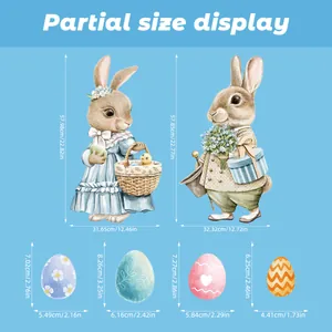 Size guide for Easter bunny window decals showing dimensions in cm and inches for bunnies