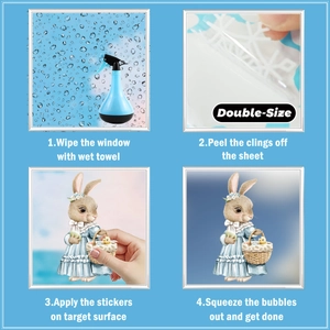 Detailed four-step guide for applying double-sided Easter bunny window static stickers
