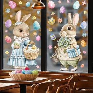 Easter bunny static window stickers with eggs and floral patterns for glass decoration