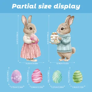 Detailed size chart for Easter bunny and egg window stickers showing measurements