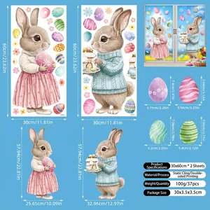 Detailed specs of double-sided Easter bunny and egg static window stickers, 30x60cm sheets