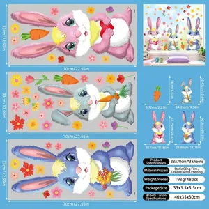 Three-sheet Easter window sticker set with double-sided bunnies and eggs, 33x70cm each