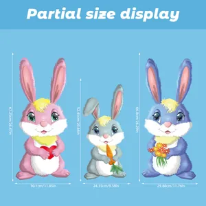 Detailed size chart showing dimensions for Easter bunny window decals in inches and centimeters